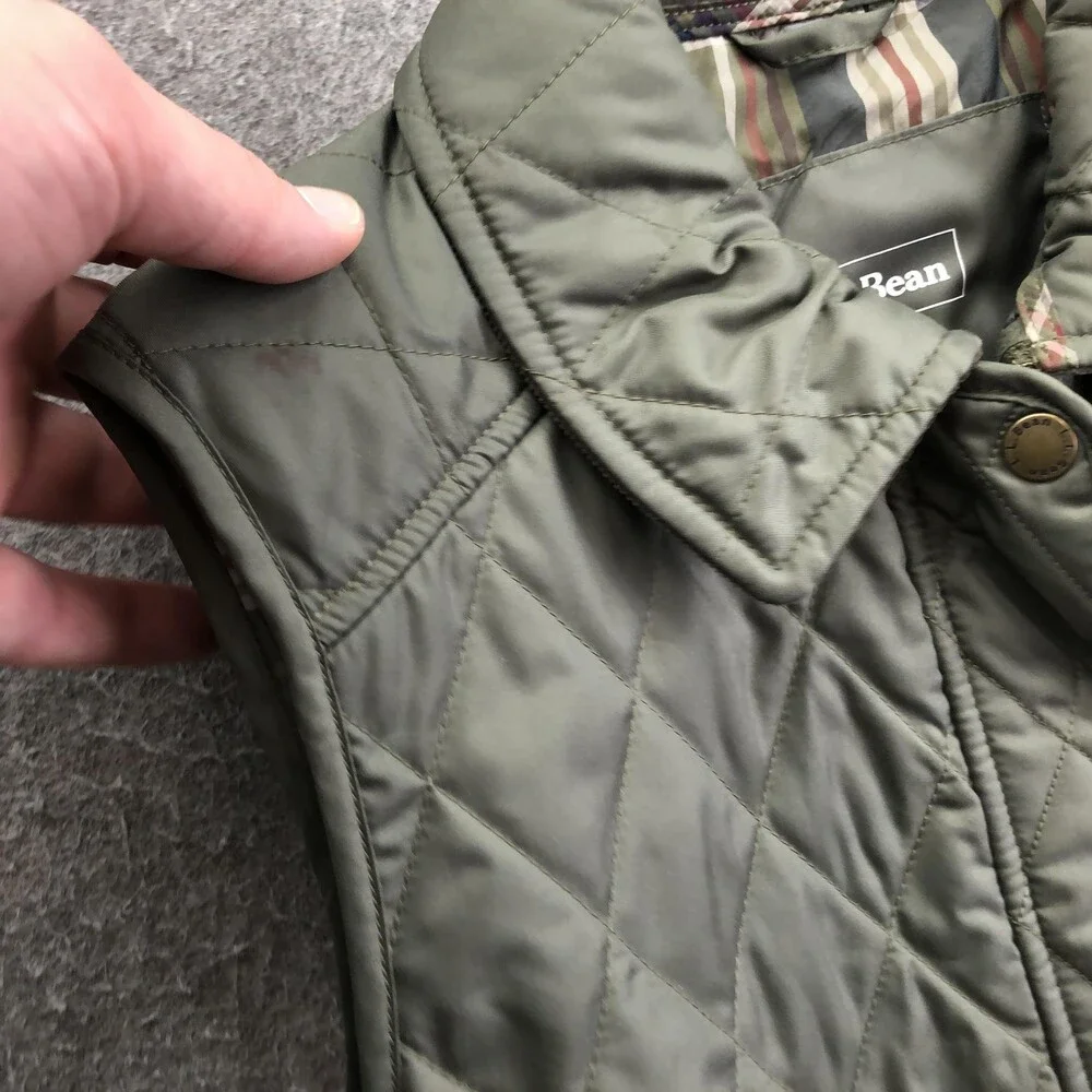 L.L. Bean Vest Womens Small Petite Green Quilted Snap Front Collared Lined Warm - Picture 5 of 9